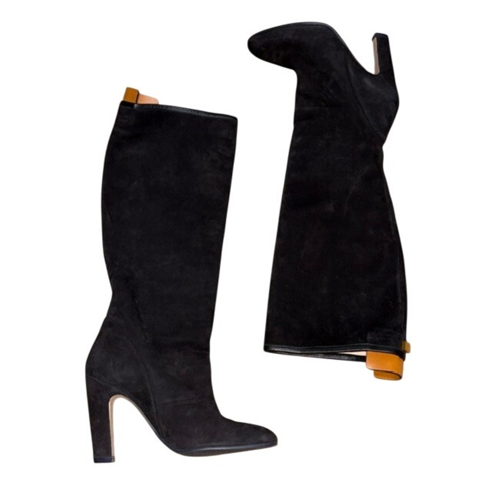 Stuart Weitzman Charlie Suede Knee High Heeled Boot Black 6 - Picture 3 of 14